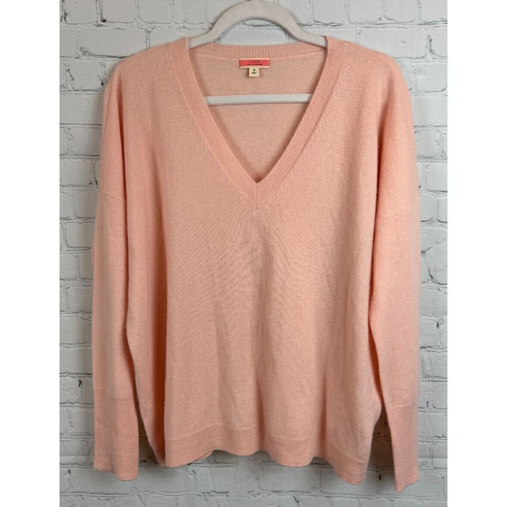 J.CREW pink 100% cashmere V-neck knit oversized sweater pullover S NWOT